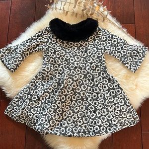 EUC Janie and Jack black white faux fur party occasion holiday dress bell sleeve